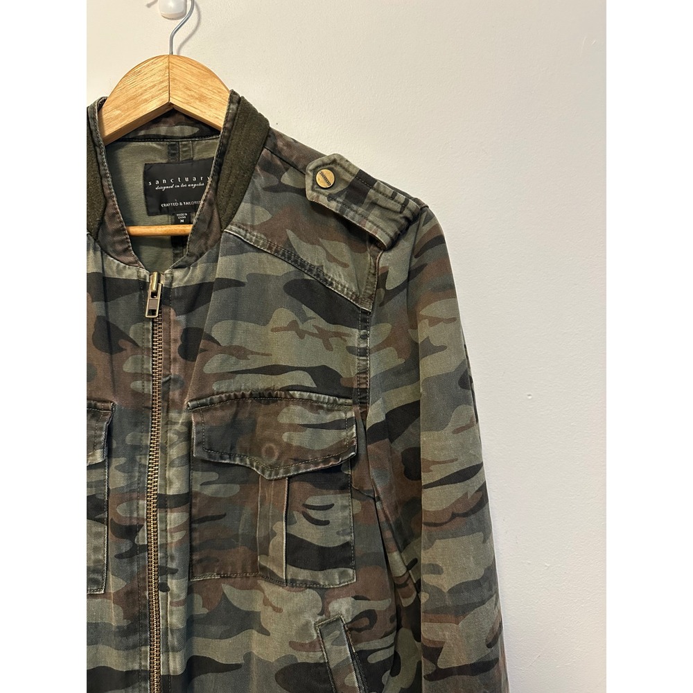 Sanctuary Military Utility Zip Up Jacket in Green Camo | Size Medium - Picture 2 of 8